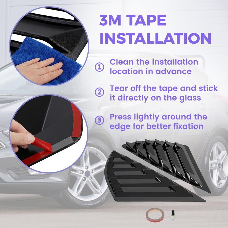 KUAFU Rear Side Window Louver Compatible with 2013-2020 Ford Fusion Mondeo Windshield Sun Shade Cover Air Vent Scoop Shades Cover Blinds Trim ABS Black