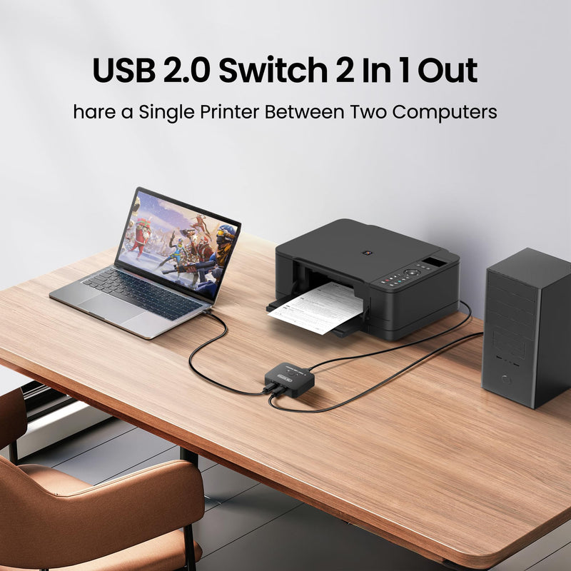 avedio links USB Printer Sharing Switch for Two Computers, Printer Splitter with 2 USB Printer Cables (5ft/1.5M), No Driver Required, Plug & Play, USB KVM Switch with Wired Remote for Easy Switching