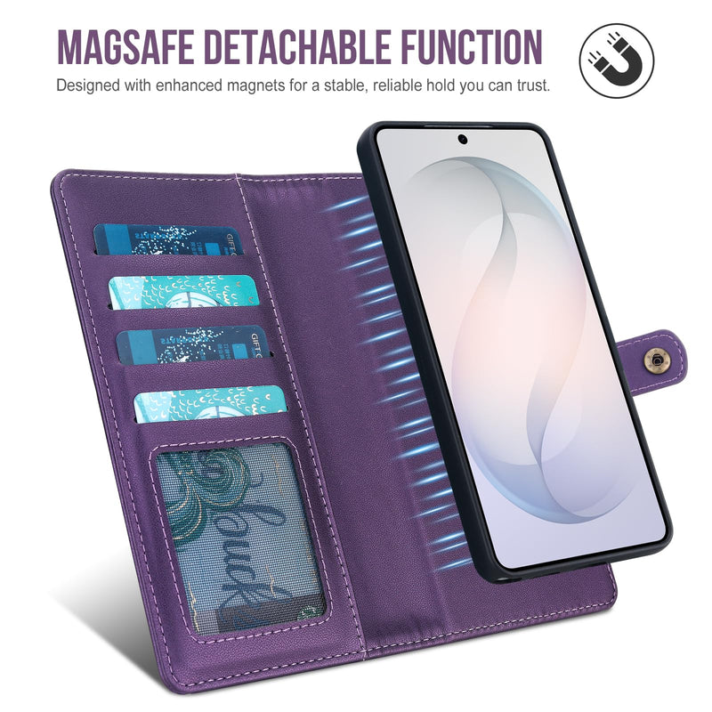 for Samsung Galaxy S26 Ultra Detachable Wallet MagSafe Case, Purple | PU Leather,RFID Blocking,Zipper Purse,11 Card Slots,Crossbody Strap,Kickstand,Shockproof,Flip Cover,Magnetic 3in1 Phone Case