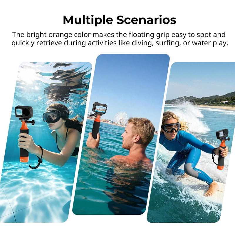 SmallRig Floating Hand Grip Waterproof Monopod, Action Camera Accessories for DJI Action 6/5 Pro/4/3, for Go Pro Hero 13/12/11/10 Black, for Insta360, Underwater Hand Stick for Water Sports (Orange)