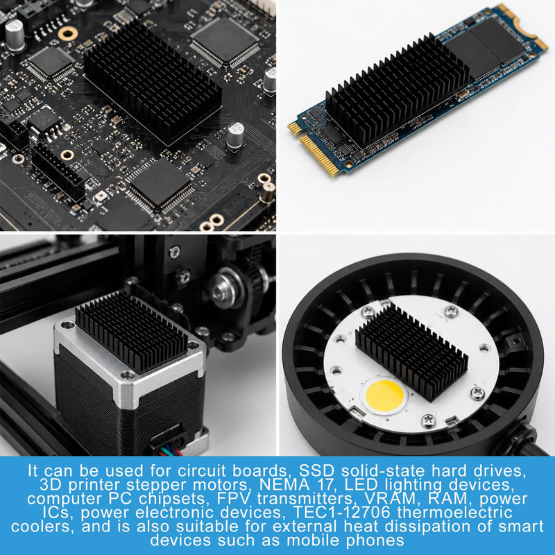 4 Pieces Heatsink Cooler 80 x 40 x 11mm Black Aluminum Heat Sink | Heatsink Kit with Thermal Conductive Adhesive Tape, Thermoelectric Cooler, Radiator Coolers, for 3D Printer Motor