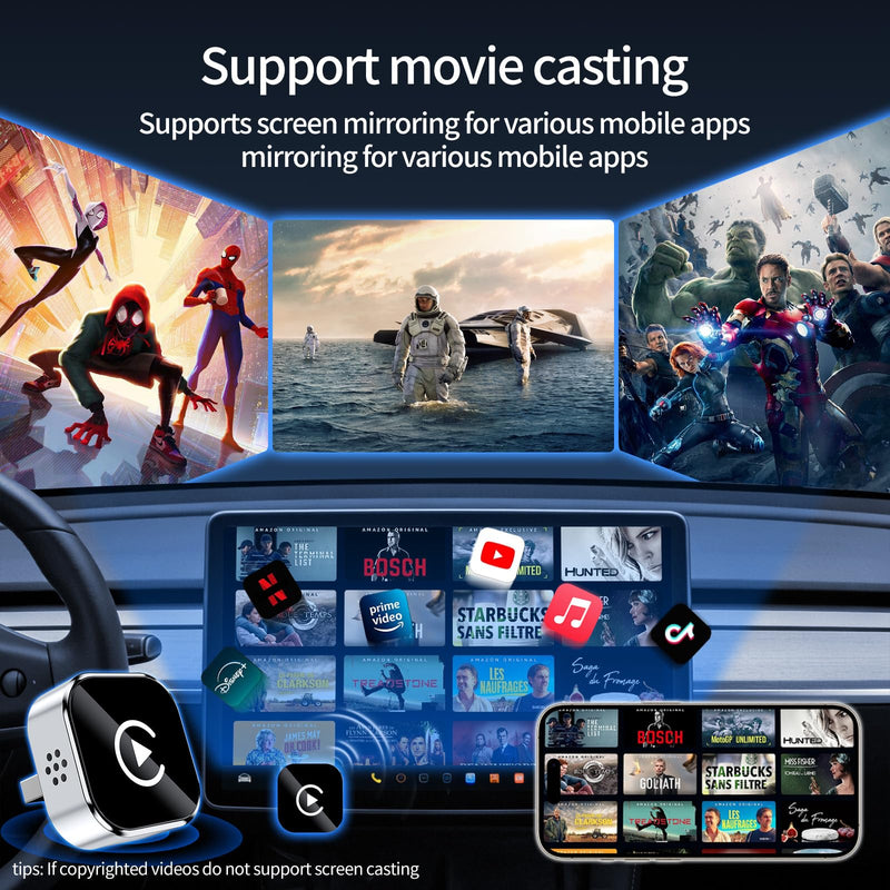 HYPAX Wireless CarPlay Adapter-4 in 1 Screen Mirror Link Car Adapter Android Auto Multi-User Seamless Connection Converts Wired to Wireless CarPlay Adapter - No Latency from iOS 10+ to Screen w/USB-C