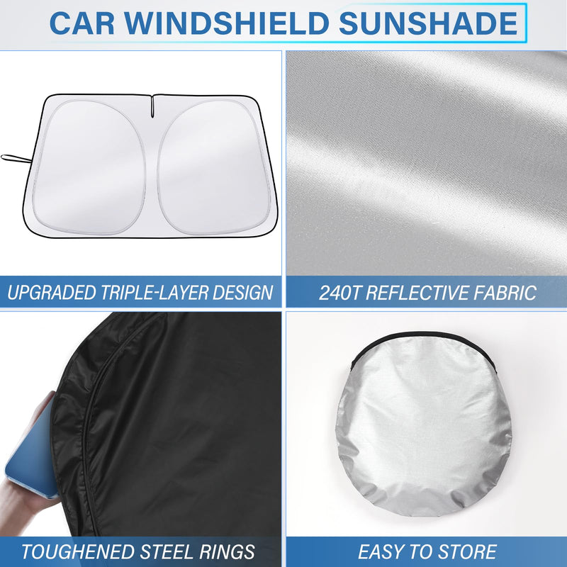 Sun Shade for Car Windshield, Foldable Universal Car Windshield Sun Shade UV Rays Reflective Sun Visor Shade Keeps Vehicle Cool for Cars, Trucks, SUVs (59 x 31.5 in) Silver, 59’‘x31.5"