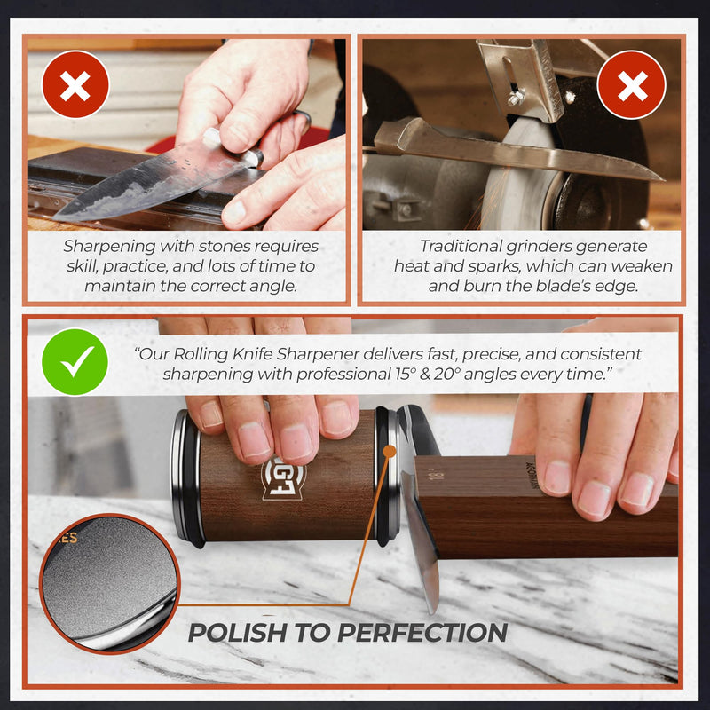 Knife Roller Sharpener Linen Kit with Diamond Discs, Multi Angle Magnetic Knife Sharpener Roller Tool for Kitchen (Classic Size) Classic Size