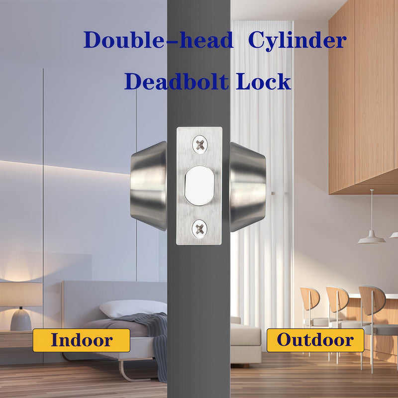 Silver Steel Double-Head Cylinder Deadbolt Lock- High Security Anti-Kick Door Lock, Easy to Install, Fits Standard Doors, for Home, Apartment and Office Security Double-Head-Silver
