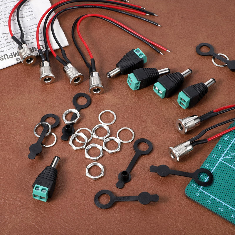 6 PCS 5.5x2.1Mm Dc Power Jack Set, Pre-Wired Female Dc-Power Jack 5.5 X 2.1 Mm Male Dc Connector Plug Battery Powers Mount Connector Adapter for Audio Video DIY Appliances
