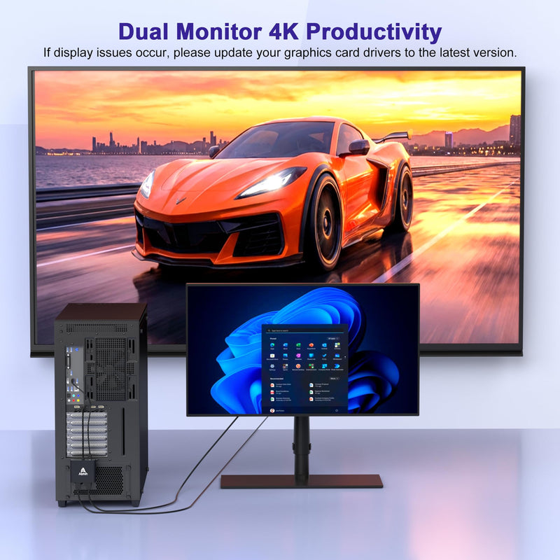 DisplayPort to Dual HDMI Adapter, DisplayPort Splitter for Dual Monitors | DP 1.4 to HDMI 2.0 Splitter 1 in 2 Out, Extended Display MST Hub for PC/Laptop/NVIDIA AMD Graphics Card, SST/MST Support