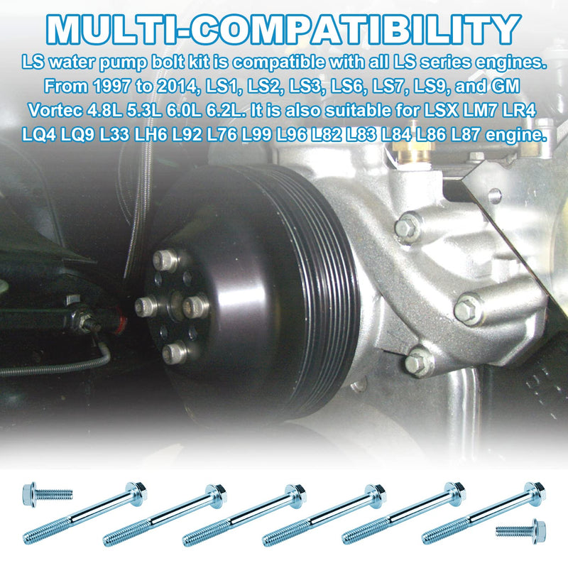 LS Water Pump Bolt Kit Thermostat Bolt Kit Fits for All GM Chevrolet 1997-2014 LS Series Engines LSX LS1 LS2 LS3 LS6 LS7 LS9 LQ4 LQ9, 5.3L 6.0L 6.2L Thermostat Shell Bolts
