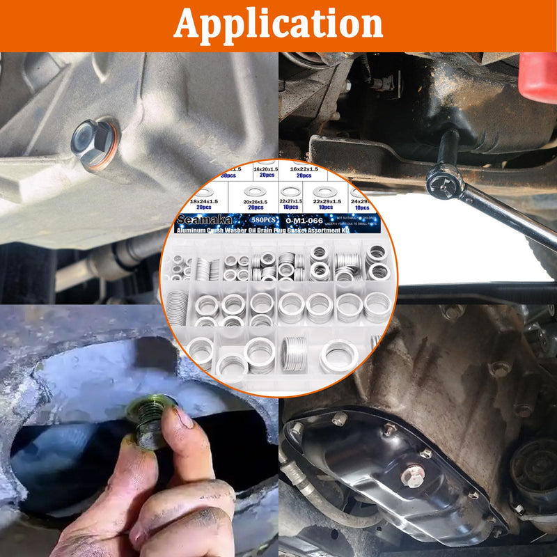 580PCS Oil Crush Washer,18 Sizes Oil Drain Plug Gaskets Assortment Kit,Automotive Aluminum Drain Plug Washer M6 M8 M10 M12 M14 M16 M18 M20 M22 M24 580PCS Aluminum Washer