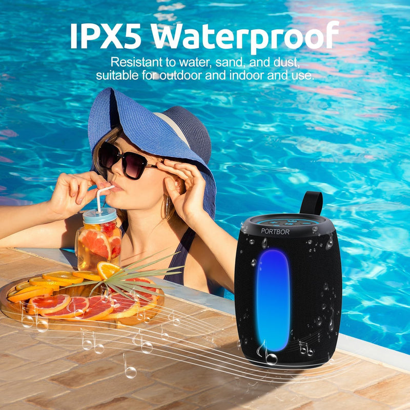 Portable Bluetooth Speaker, School Supplies: Powerful Stereo Sound, 36H Playtime/IPX5 Waterproof/8 Light Modes/Wireless BT5.3/TWS Pairing, for Outdoor/Beach/Camping/Travel/Party/Home, Birthday Gifts Black