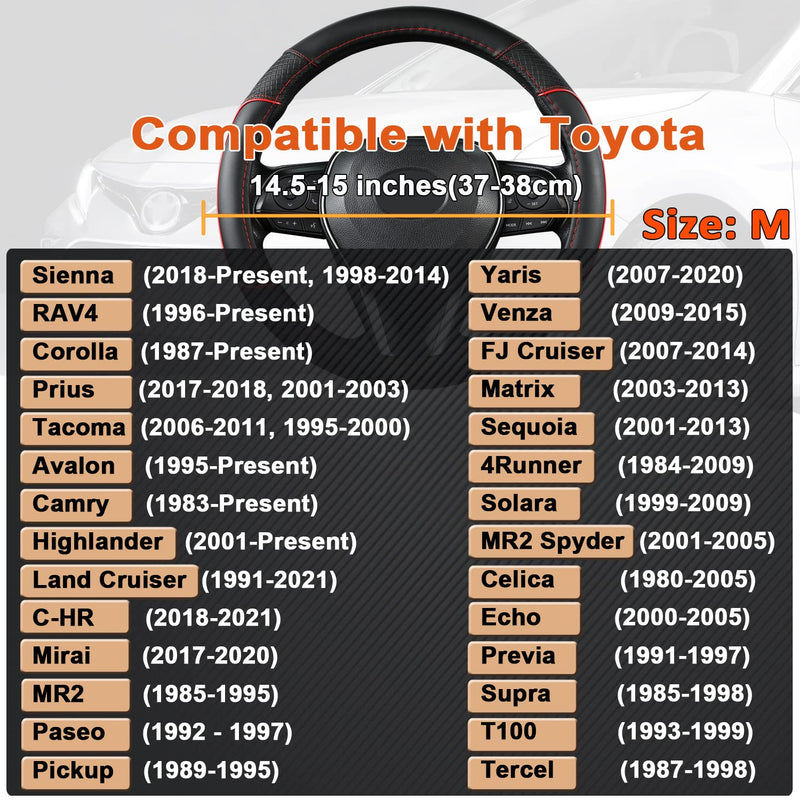 GIANT PANDA Steering Wheel Cover for Toyota, Auto Car Steering Wheel Cover for Toyota Highlander 4Runner Tacoma Corolla Camry - Black+Red Trim Standard size (14.5''-15'') A-Black+Red Trim