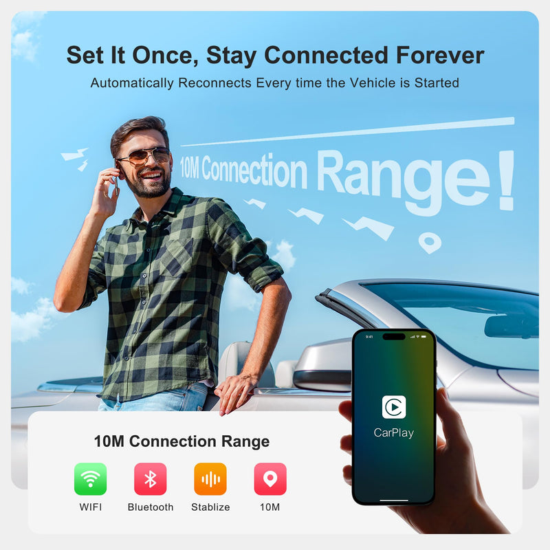 AI Box CarPlay, 3-in-1 Wireless CarPlay Adapter Android Auto OEM Wired Cars | Built-in Netflix/YouTube for Streaming, 5.8GHz WiFi, Convert Wired to Wireless, Plug & Play （4GB RAM+32GB ROM）
