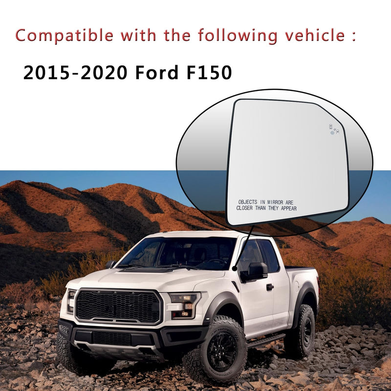 Passenger Side Heated Mirror Glass Replacement For Ford F150 2015 2016 2017 2018 2019 2020 - for Ford F150 Power Side Mirror with Blind Spot Detection System and Rear Holder Right (Passenger Side)- With Blind Spot Detection