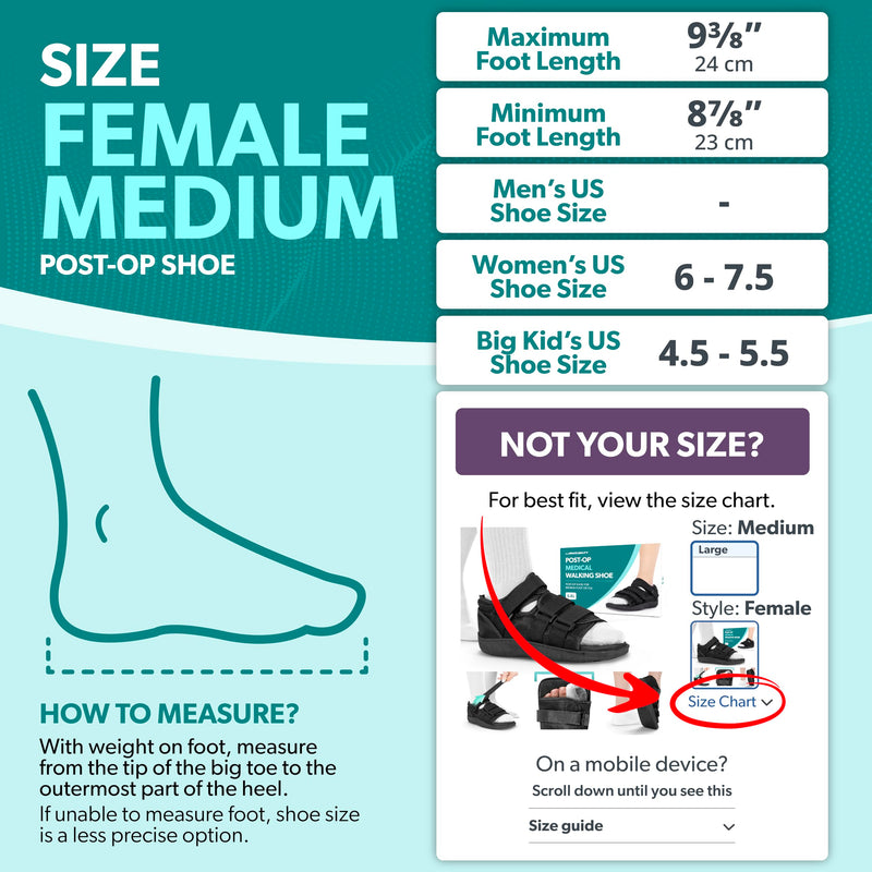 BraceAbility Post Op Shoe - Adjustable Orthopedic Medical Walking Boot for Broken Foot, Broken Toe, Stress Fracture and Injuries, Universal Cast Shoe for Men and Women After Foot Surgery (M - Female) Medium (Women's 6-7 / Kids' 4.5-5.5)