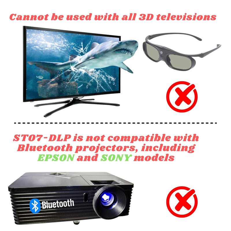 Sintron 2X ST08-DLP 3D Active DLP-Link Glasses Eyewear Rechargeable - 144Hz for 3D-Ready DLP Projectors Including Optoma, BenQ, Acer, Dell, Viewsonic, Vivitek, Sharp, LG, NEC, Mitsubishi (Black) Black