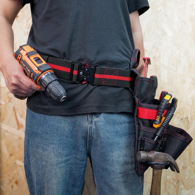 KUNN 10-Pocket Carpenter Tool Pouch,Adjustable 2-Inch Belt Heavy Duty Construction,Hammer Holder and Tape Measure Clip Style A