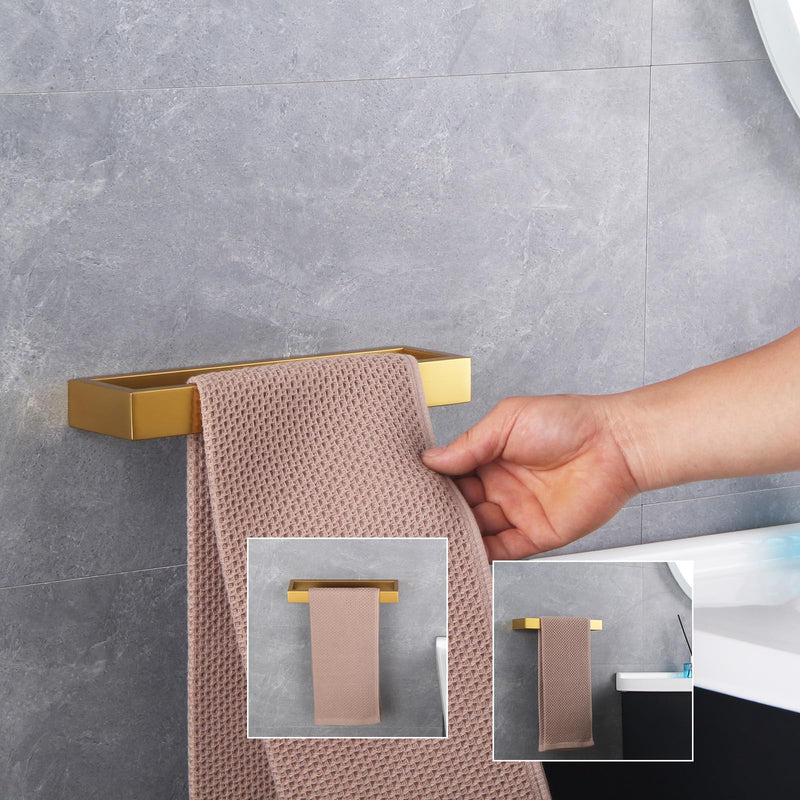 GERZWY Bathroom Accessory 3-Piece Set SUS 304 Stainless Steel Toilet Paper Holder Towel Ring Towel Hooks Wall Mount Gold Finished HG1708-3BE