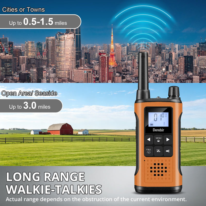 Rechargeable Walkie Talkies for Adults Long Range-4 Pack | 1500mAh Li-ion Battery,22 FRS Channels,NOAA Weather,VOX,LED Flashlight,2 Way Radio Outdoor Cruises Family Hiking Camping Gear Black & Blue & Orange & Yellow 4