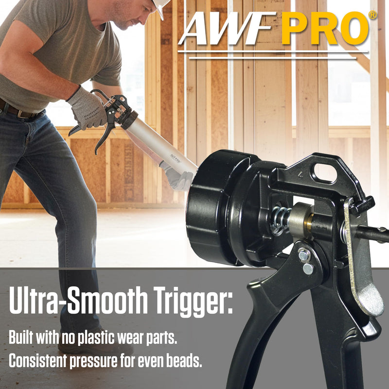 AWF PRO Sausage Caulking Gun, 20 oz Foil Pack and 10 oz Cartridge Convertible, 18:1 Thrust Ratio, Aluminum Barrel, Includes 3 Tips 1