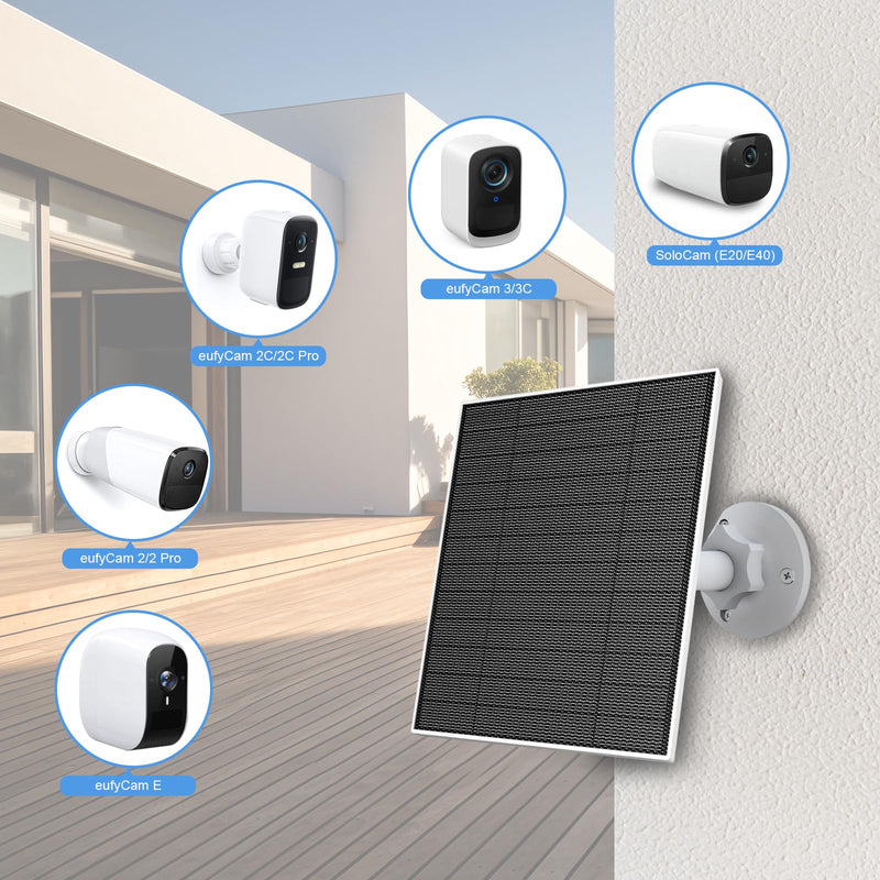 Solar Panel for Eufy Outdoor Camera, 5W Camera Solar Panel Charger Compatible with Eufycam, Continuous Power Supply, Solar Panel with 9.8ft Charging Cable, IP65 Waterproof, Adjustable Wall Mount 1