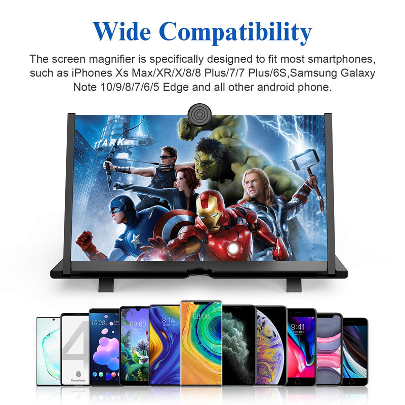 18" Screen Magnifier for Cell Phone,3D HD Magnifying Projector Screen Enlarger for Movies, Videos and Gaming, Foldable Phone Stand Holder with Screen Amplifier,Compatible with All Phones (Black 18") Black-18"