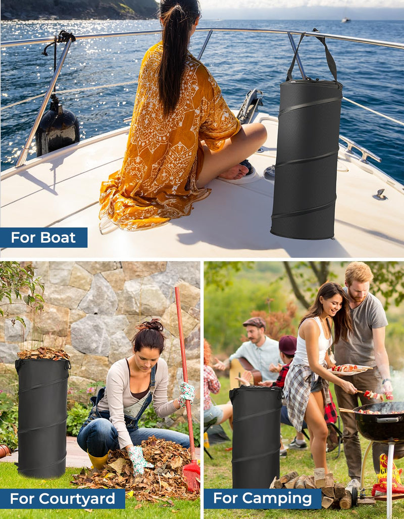 KEMIMOTO Boat Trash Can, 50L Marine Caddy Black Bag Boating Trash Bags Reusable Waterproof Boat Garbage Storage for Marine, Kayak, Pontoon Boat, Camping
