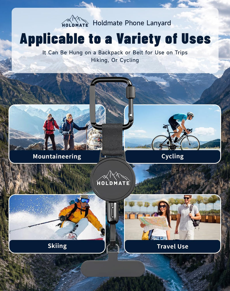 Phone Lanyard, Retractable Phone Tether For Iphone & Smartphones | Anti-Drop Safety Lanyard, Locking Clip & 360° Swivel, Secure Holder For Skiing, Hiking, Cycling, Travel 2