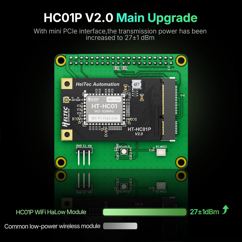 Heltec WiFi HaLow Module V2, 802.11ah Mini PCIe | 27±1 dBm High Power, for Long-Range IoT Data Transmission, 1-2km Coverage, 32.5Mbps Max Data Rate, 902-928 MHz Support