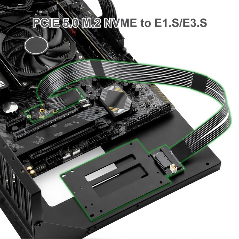 RGEEK PCIe 5.0 M.2 NVMe to E1.S E3.S SSD Adapter Card | 128Gbps Max SFF-TA-1002 Riser Card, with 12V SATA Power Cable, Adjustable 2280/2260/2242/2230 M.2 Bracket