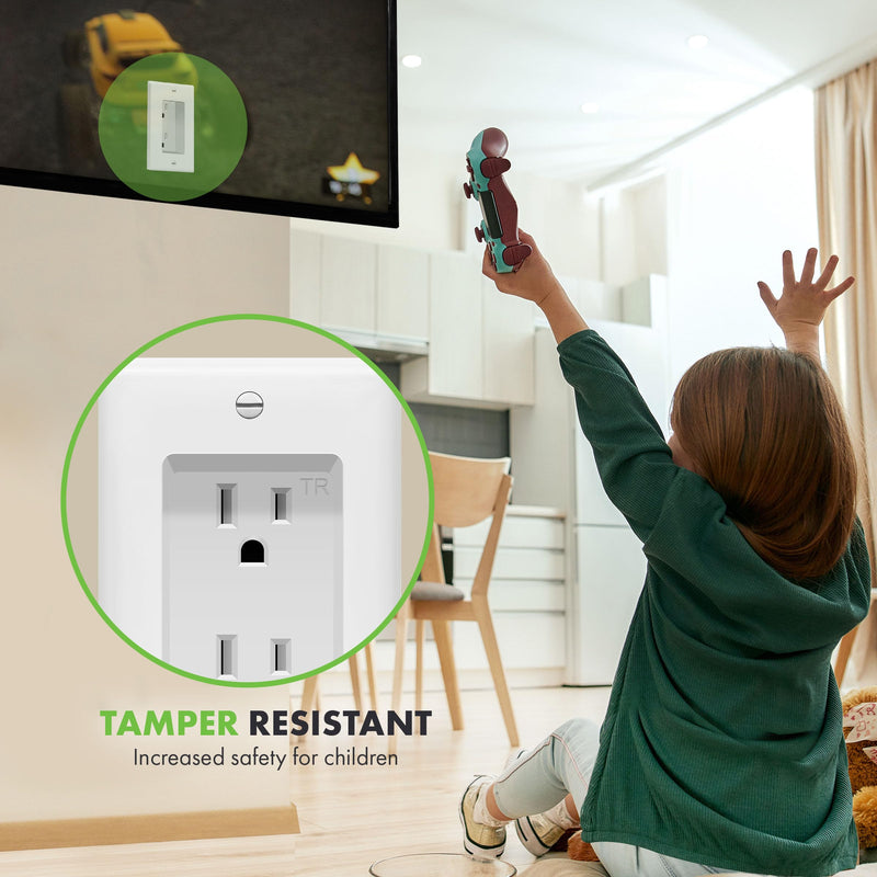 TOPGREENER Recessed Duplex Receptacle Outlet, Tamper-Resistant, Size 1-Gang 4.48" x 2.76", 15A 125V, TG15RD31-6PCS, White, 6 Pack Recessed Outlet 6 Pack