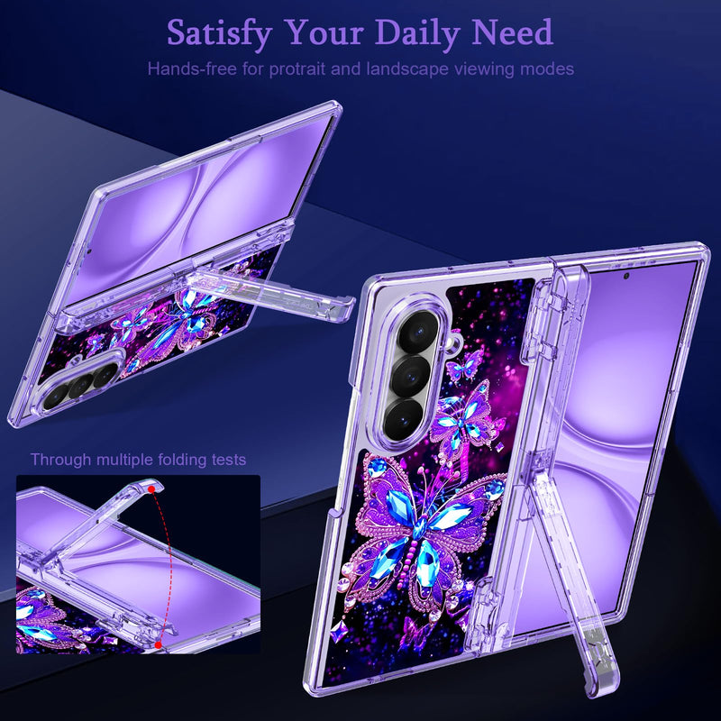 Miqala for Galaxy Z Fold 8 Ultra Case,[Glow in The Dark][Compatible with Magsafe][Hidden Stand][Built-in Screen Protector][Hinge Protection] Slim Case for Samsung Galaxy Z Fold 8 Ultra,Butterfly Dark Butterfly