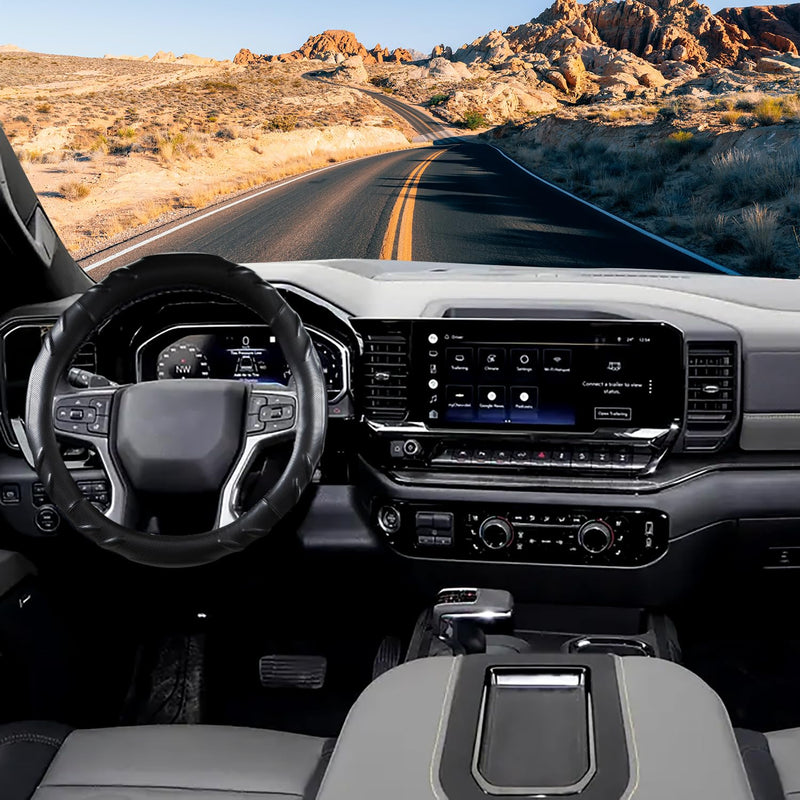 Car Steering Wheel Cover for Chevy - Silverado 1500 2500 3500 Tahoe Equinox Traverse Colorado, Black Medium Size Black2