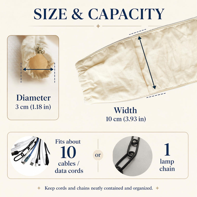 Zippered Fabric Cable & Chain Sleeve, Decorative Cord Hider,1 Beige 2.6ft | 1 pack,2.6ft/4ft/6ft available