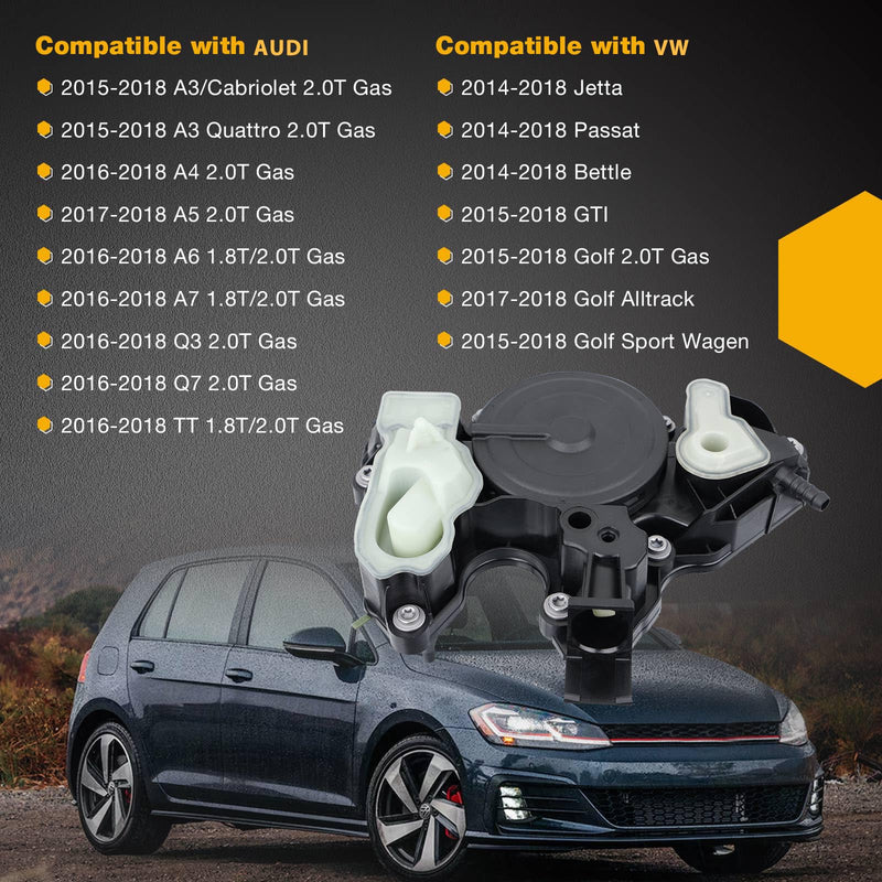 06K103495 PCV Valve, Oil Separator Engine Crankcase Vent Valve, Compatible with Audi A3 A4 Volkswagen Golf VW Jetta Passat Bettle GTI 1.8T 2.0T 2014-2018, Replace 06K013495AA 06K103495AT 06K103495AA