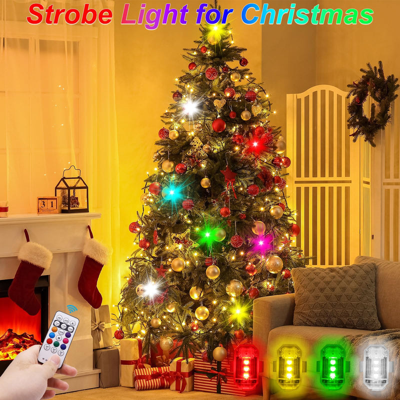 4PCS Wireless LED Strobe Lights with Remote Control, 8 Colors USB Rechargeable Anti-Collision Warning Light, High Brightness Wireless LED Lights for Car Drone Truck Motorcycle Aircraft Bike