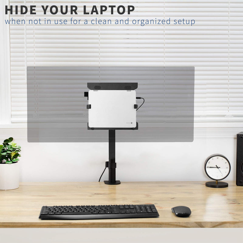 VIVO Steel Universal Full Motion Pole Mount Laptop Holder Arm with Removable 75mm and 100mm VESA Plate, Fits 10 to 15.6 inch Laptops, Black, MOUNT-PL1A-LAP3