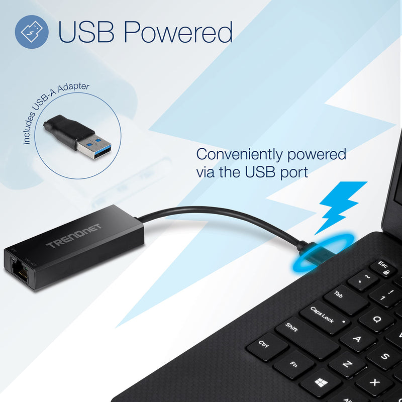 TRENDnet USB-C 3.1 to 2.5GBASE-T Ethernet Adapter, TUC-ET2G, NDAA & TAA Compliant, Windows & Mac Compatible, USB Type-C to USB-A Converter Included, Up to 2.5Gbps Speeds, Black USB-C | USB 3.1 2.5 Gbps