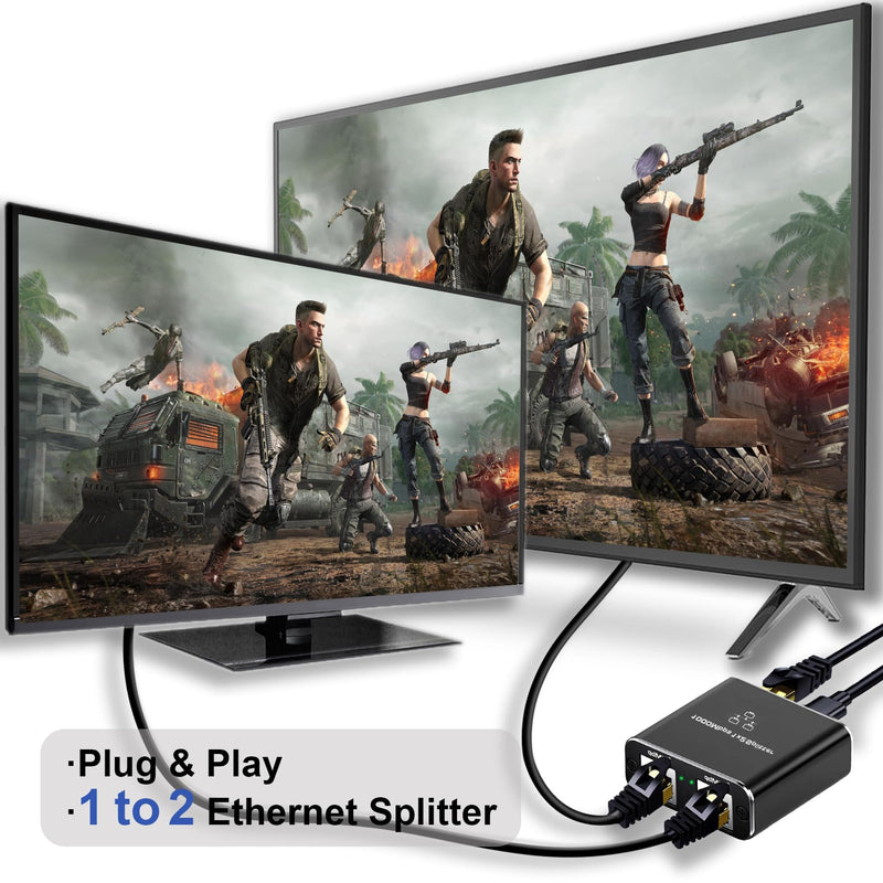Gigabit Ethernet Splitter 1 to 2 High Speed(2 Devices Simultaneously Networking), 1000Mbps Internet Splitter 1 in 2 out, LAN Splitter with USB Power Cable, RJ45 Splitter for Cat5/5e/6/7/8 Cable