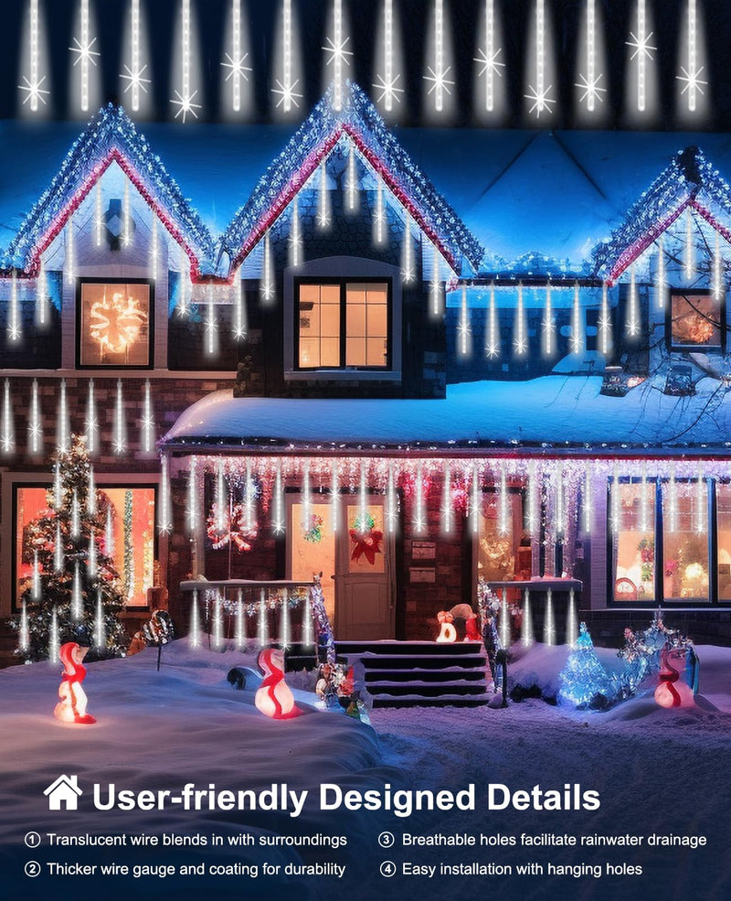 Christmas Lights Outdoor 16 Inch 20 Tubes Meteor Shower Rain Light, Waterproof Falling Icicle String Lighting for Xmas Tree Yard House Decor,Shine White Shine White 16 IN 20 Tube