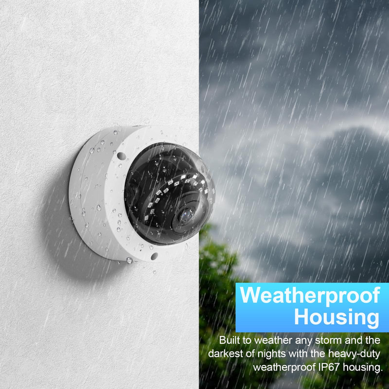 AI 8MP PoE Camera, Vandal-Proof Dome IP Security Camera Outdoor, Human and Vehicle Detection, Night Vision 100ft, 2.8mm Lens Wide Angle 110°, Built-in Mic, No PT Supported. IND8BR54A (White) 8MP WHITE