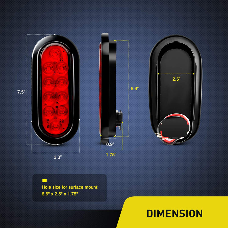 Nilight - TL-01 6" Oval Red LED Tail 2PCS w/Surface Mount Grommets Plugs IP65 Waterproof Stop Brake Turn Trailer Lights for RV Truck Jeep 2Pcs 6" Trailer Tail Lights