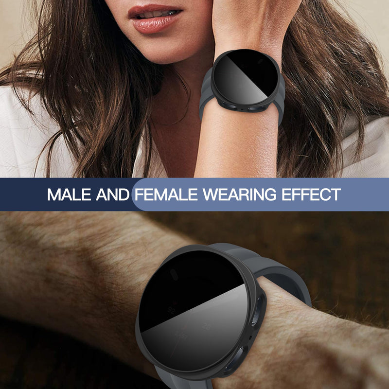 Suoman for Samsung Galaxy Watch 9/8 44mm Privacy Protector Case-Black*2 | 2-Pack,Anti-Peeping,Touch Sensitive,Scratch-Resistant,Tempered Glass Screen Protector,PC Hard Protective Bumper Cover Black Privacy*2 for Galaxy Watch 9/8 44mm