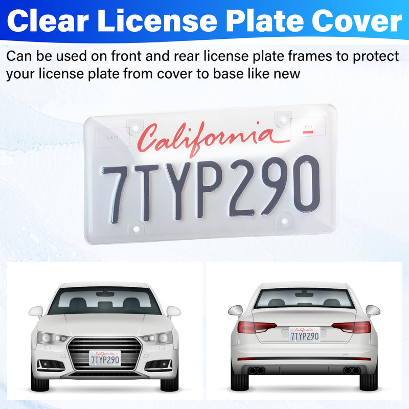 2 PCS Clear License Plate Covers, Unbreakable Novelty Licenses Plate Protect, License Plates Frame for Car Tag, Front and Back with Screws Caps