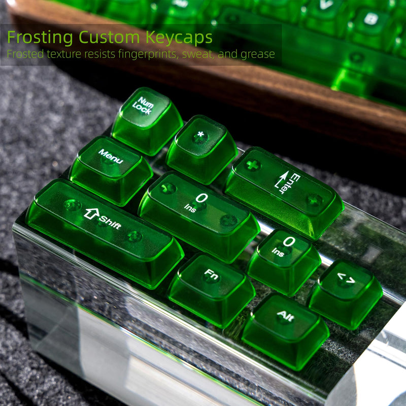Womier Green Jelly Keycaps, Clear Shine Through Keycaps Feel Forest | Custom Keyboard Caps Set 60 65 75 100 Percent for Cherry MX Mechanical Keyboards, MDA Profile 1-Forest Green