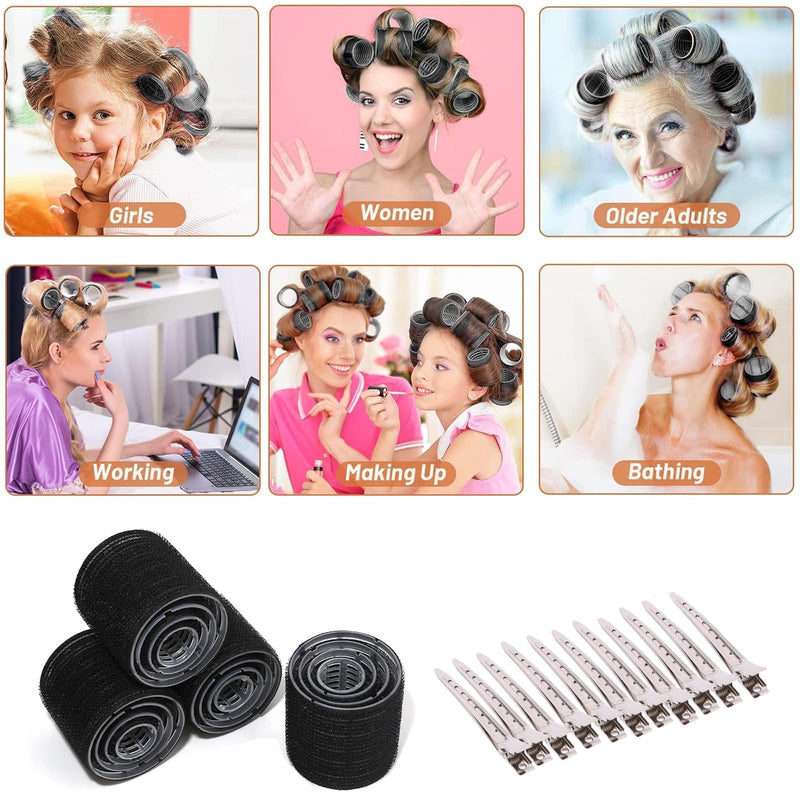  [AUSTRALIA] - Black Hair Rollers - 28 Pcs Hair Rollers with Clips Velcro Rollers for Bangs, DIY Hairstyle Tools for Women, Salon Hairdressing Curler