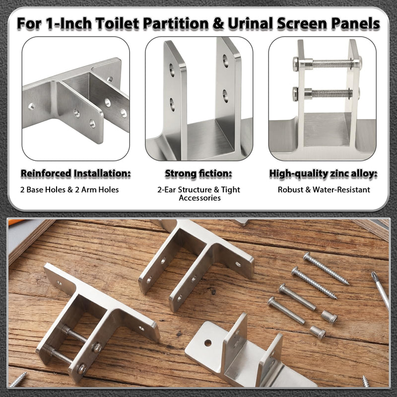 Blulu 4 Pack Urinal Screen Brackets Polished Chrome 2-Ear Urinal Partition for 1 in. Panels with Fasteners Restroom Partition Hardware for New installations or Repairs