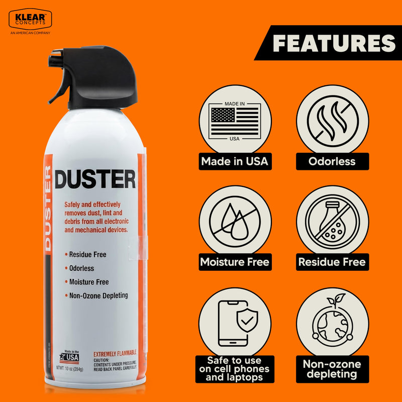 Compressed Air Duster for Computers, Made in USA, 10oz, 1 PC | Klear Concepts Canned Air for Electronics & Automotive, Removes Dust & Debris in Hard to Reach Areas, With Precision Straw