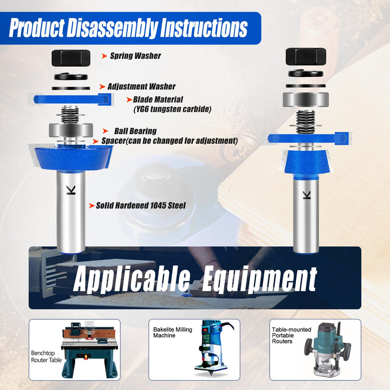 2Pcs Shaker Style Rail and Stile Router Bits Set 1/2 Inch Shank,Professional Carbide Shaker Door Raised Panel Router Bit Set for Cabinet Doors Shaker - Up to 7/8" Stock