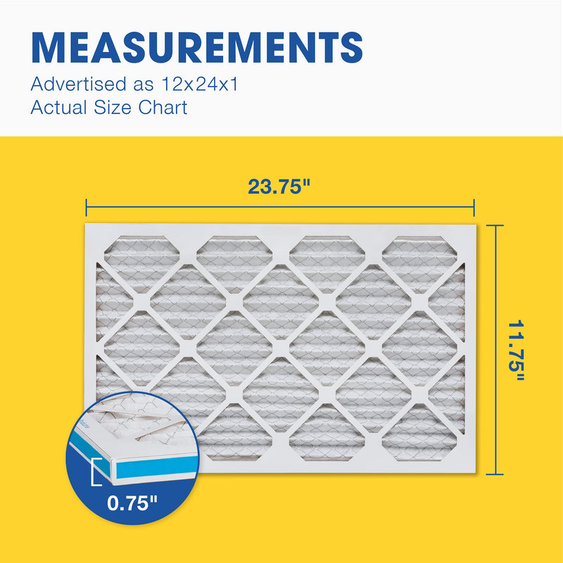 Aerostar 12x24x1 MERV 8 Air Filter, 4 Count, ACTUAL SIZE (11.75 x 23.75 x 0.75), HVAC, Air Conditioning & Furnace Filter Captures Dust, Lint & Pollen (MPR 600 / FPR 5), Made in USA 4 PACK Standard MERV 8