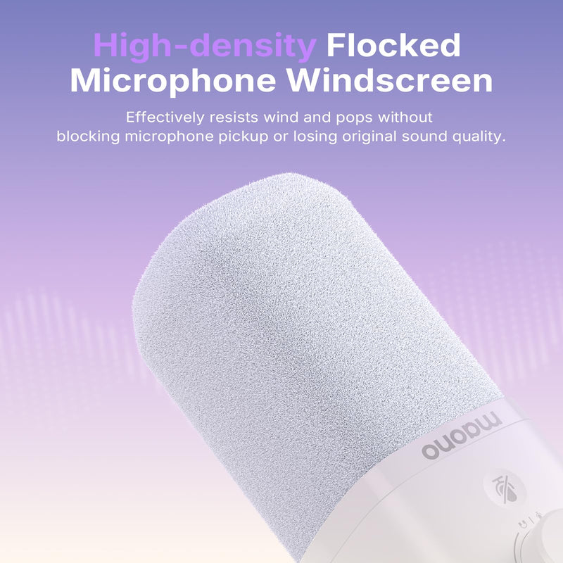 MAONO Microphone Windscreen for PD100W Microphone High-Density Flocked Foam Mic Cover, Soft Flocked Foam for Noise Reduction & Mic Protection, Reusable & Easy to Clean, Ash White